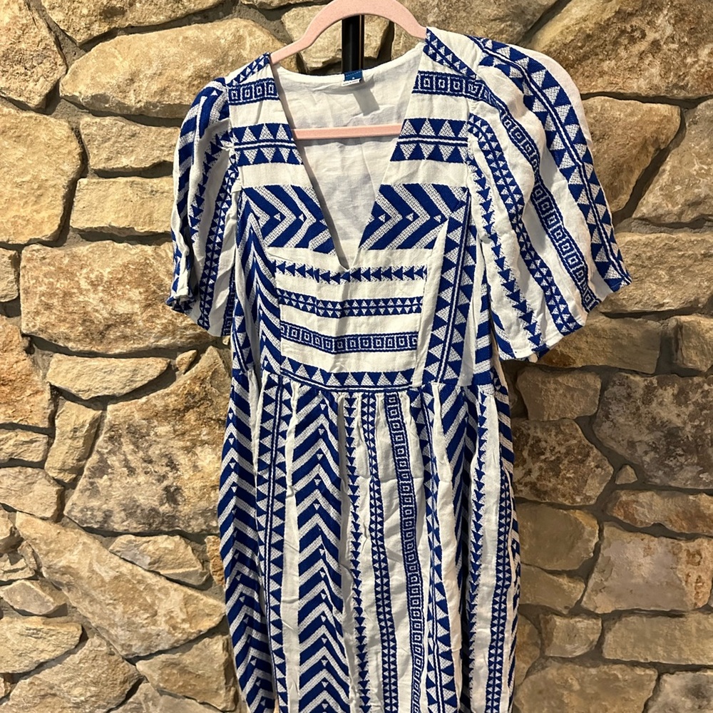 Old Navy Blue and White Patterned Midi Dress